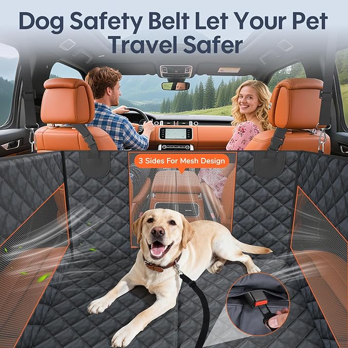 Dog Car Seat for Large Medium Dogs - Hard Bottom Back Seat Extender for Dogs - Waterproof Non-Slip Pet Carseat for Medium Sized - Dog Hammock for Car SUV Truck