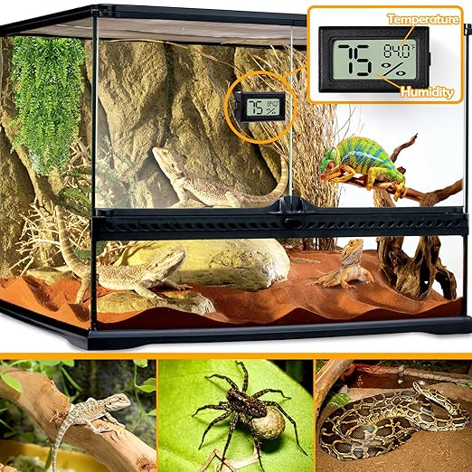4 PCS Rectangle Reptile Thermometer and Humidity Gauge for Bearded Dragon Accessories, Reptile Tank Accessories for Jumping Spider, Leopard Gecko, Hermit Crab, Gecko, Ball Python, Lizard
