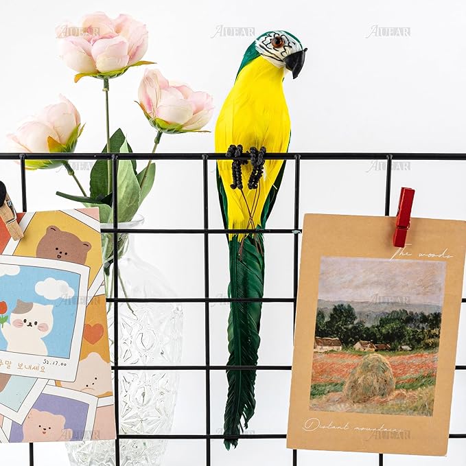 AUEAR, 9.8 Inch Green Artificial Birds Realistic Parrot Decor Model for Decoration Craft