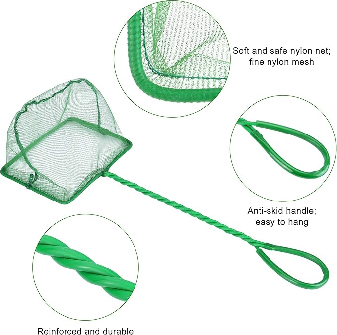 Mogoko 2 Pack Aquarium Net Fish Net, Small Net, Multi-Size Fine Mesh Aquarium Net with Long Plastic Handle for Fish Tank