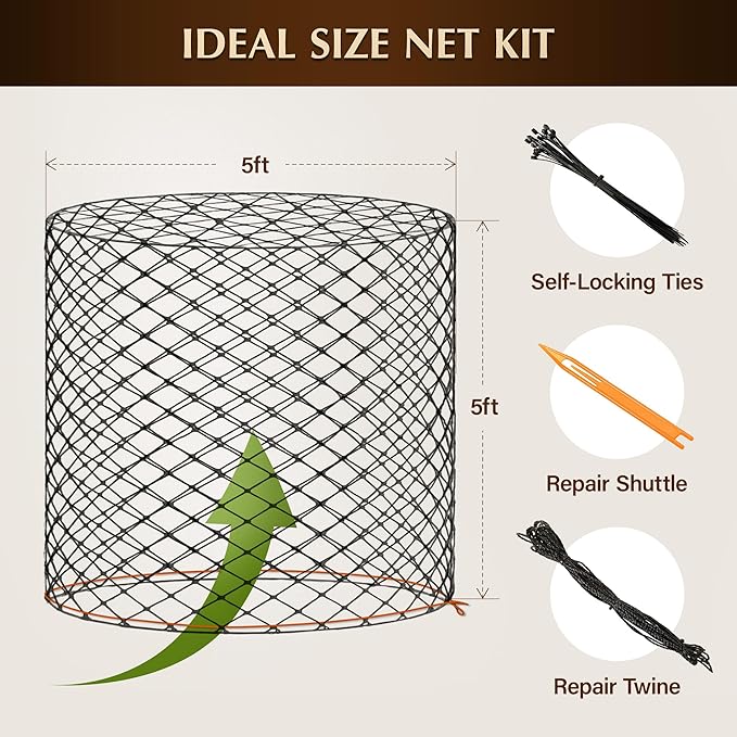 Round Bale Hay Net for Horses 5x5 ft, Knotless Slow Feed Hay Net Feeder with 2” Holes, Fits 4x5 and 5x5 Round Bales, Stackable 2 and 3-String Square Bales, Heavy Duty Livestock Hay Feeder Net