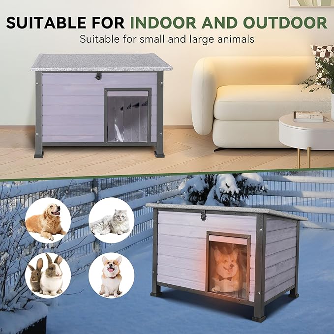 Dog House Outdoor Insulated with Prevent Chewing Iron Frame, Insulated cat House Outdoor Removable Floor and Open Roof for Dogs,Cat,Rabbits and Small Animals