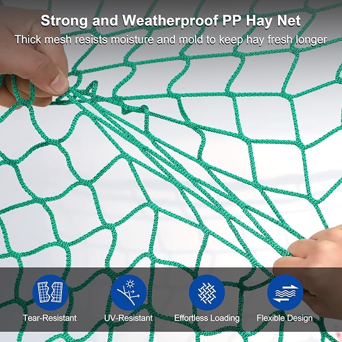 6x6 ft Round Bale Hay Net- Large Slow Feed Hay Net for Horses Goat Livestock, Knotless Sturdy Whole Bale Feeder with 1.57" Holes Fits for Round Bales 4x4 5x5, 6x6ft or Square 3x3x8, 4x4x8, 5x5x8ft