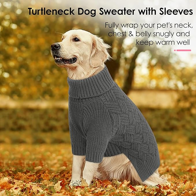 AOFITEE Small Dog Sweater, Dog Sweaters for Small Dogs Male, Thick Dogs Winter Sweatshirt Girl Boy, Pet Halloween Sweater, Classic Cable Turtleneck Holiday Knitwear for Pug Dachshund (Grey, S)