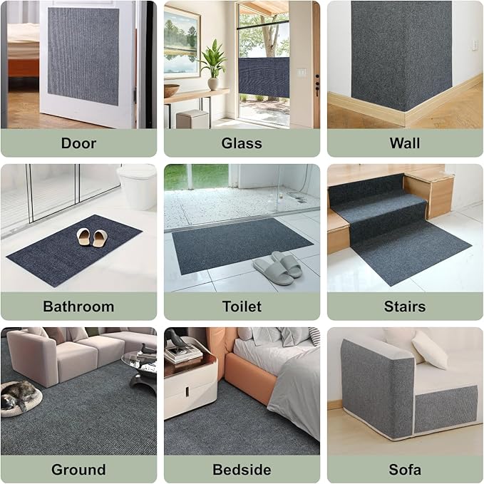 Cat Scratching Climbing Carpet Mat, Adhesive Trimmable Cat Post Covered Pad Replacement for DIY Cat Tree Shelf Couch Corner Wall Cat Scratcher Furniture Protector (Black, 78.7x15.8In)