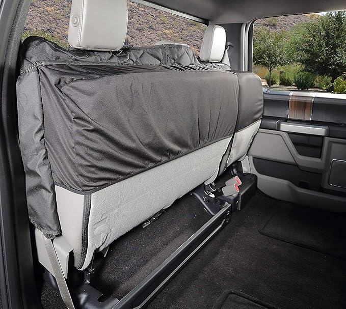 4Knines Bench Seat Covers for Trucks with Dog Hammock - Rear Seat Protector for Dogs Fits Full Size Crew Cab with Split Bench Seats - Waterproof, Heavy-Duty Dog Seat Cover (Driver Side, Beige)