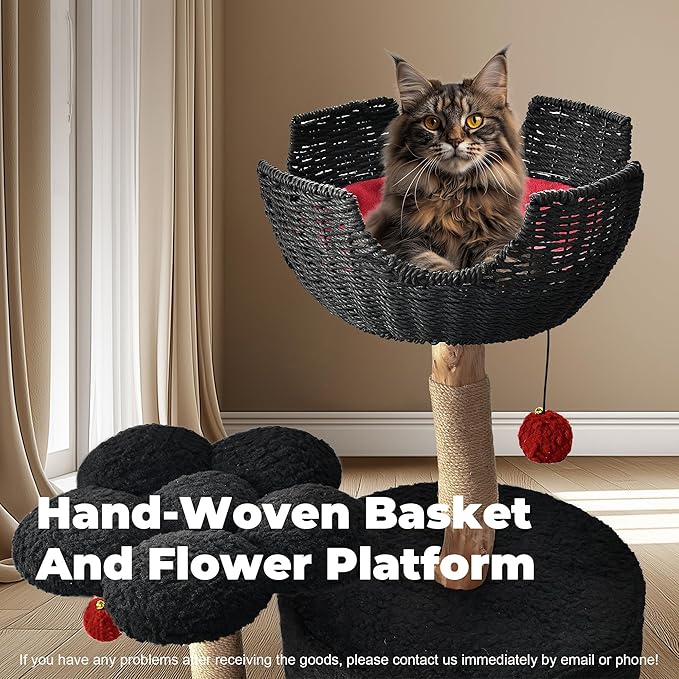 Easyego Modern Cat Tree, Aesthetic Wood Cat Tree Tower for Large Cats, Luxury Cat Condo with Scratching Posts and Flower Platforms, Cat Furniture by Easyego,(Black)