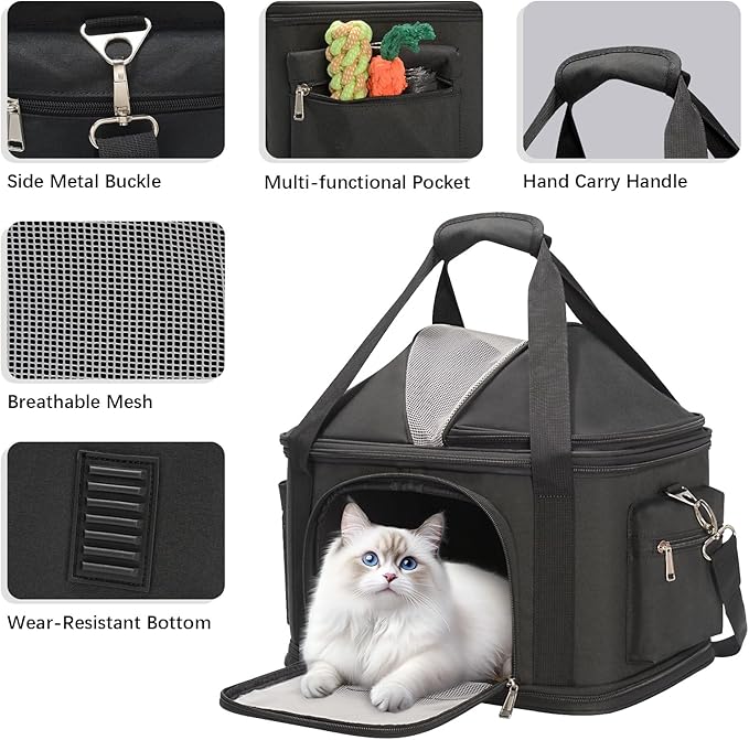 2-in-1 Stylish Dog Purse Carrier Soft-Sided Carriers Travel Tote Bag for Small Dogs Cats, Fashion Foldable Pet Bag for Puppies Small Animals with Pockets (Black, 16.2" x 11.4" x 13")