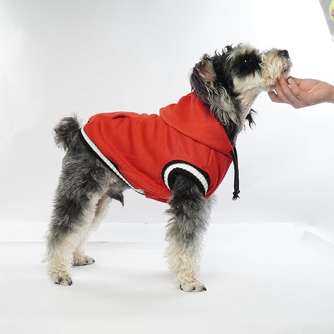 FUAMEY Dog Hoodie,Winter Dog Fleece Sweaters Pet Warm Sweatshirt Pet Pullover Dog Clothes with Pocket Soft Warm Christmas Outfit Puppy Vest with Leash Hole for Small Medium Large Dogs Red XS