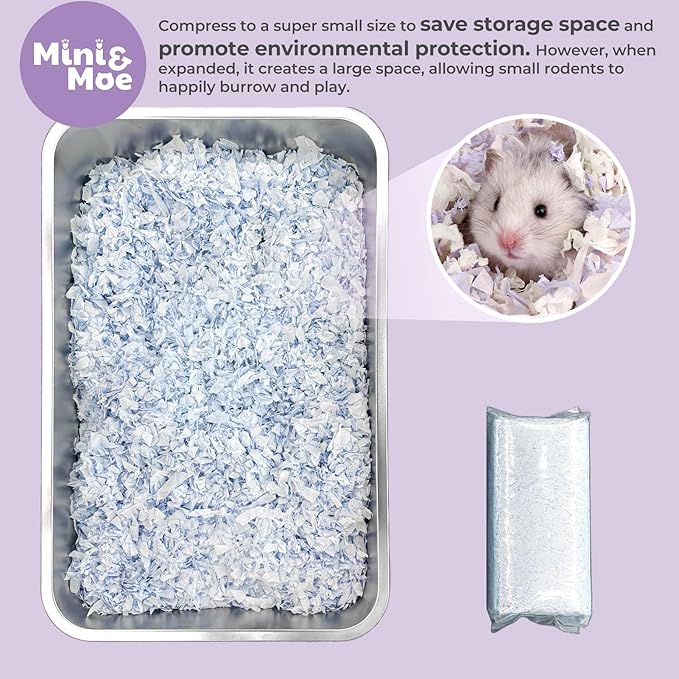 mini&moe Hamster Bedding 23 Liters: Dust-Free and Odor Control Moisture Absorbent Natural Paper Small Pet Bedding - for Guinea Pigs, Hamsters, Rabbits, and Small Animal
