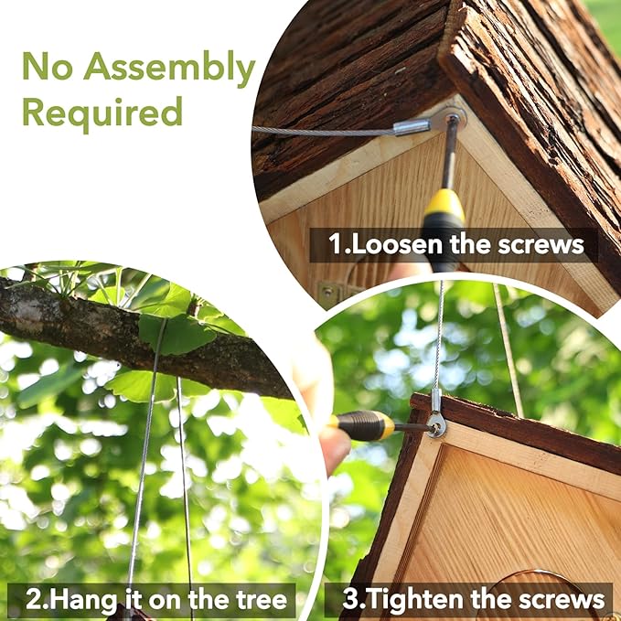Wooden Bird Houses for Outside Hanging – Natural Pine Birdhouses for Outdoors with Bark Roof, Bluebird Nesting Box with Predator Guard for Wrens, Finches, Swallows, Nuthatches, Pre-Assembled