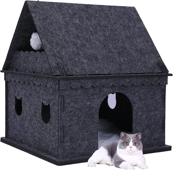 2-Tier Indoor Cat Apartment,Cozy Pet Cat Bed, Hideaway, and Sturdy Cat Castle for Multiple and Large Cats