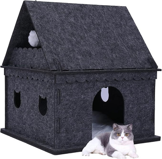 2-Tier Indoor Cat Apartment,Cozy Pet Cat Bed, Hideaway, and Sturdy Cat Castle for Multiple and Large Cats