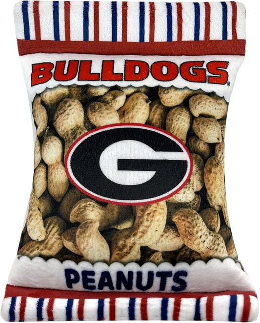 NCAA Georgia Bulldogs Crinkle FINE Plush Dog & CAT Squeak Toy- Cutest Stadium Peanuts Snack Toy for Dogs & Cats with Inner Squeaker & Beautiful Football/Basketball Team Name/Logo