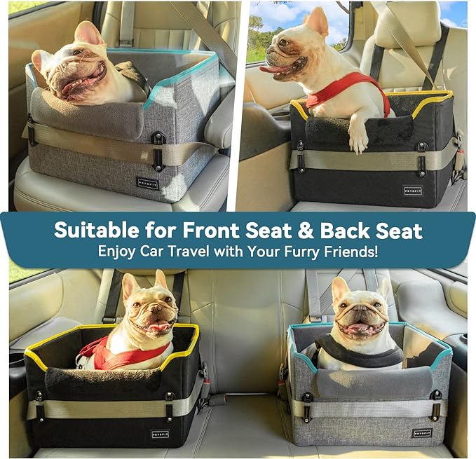 PETSFIT Dog Car Seats for Small Dogs, Patent Safety Buckles Dog Booster Car Seat, Dog Carseat with Safety Belt, Suitable for Small Pets Up to 25lbs (Grey)