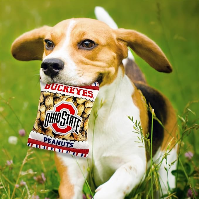 NCAA Ohio State Buckeyes Crinkle FINE Plush Dog & CAT Squeak Toy- Cutest Stadium Peanuts Snack Toy for Dogs & Cats with Inner Squeaker & Beautiful Football/Basketball Team Name/Logo