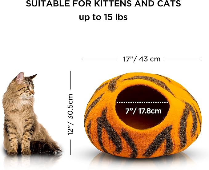 Woolygon Premium Felt Cat Cave Bed โ Wool Kitty Beds Handcrafted Kitten Caves Bed for Indoor Cats - Made from 100% Eco-Friendly Merino Wool, Foldable Cat Hidewawy Covered Cat House Pod