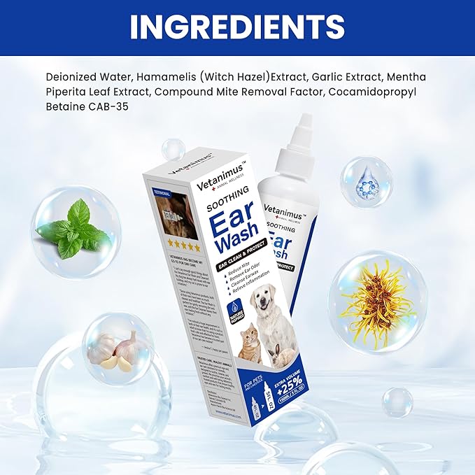 Ear Wash 150ml/5 fl.oz for Dogs, Cats and Livestock Ear Clean and Protect 2 Bottle Set