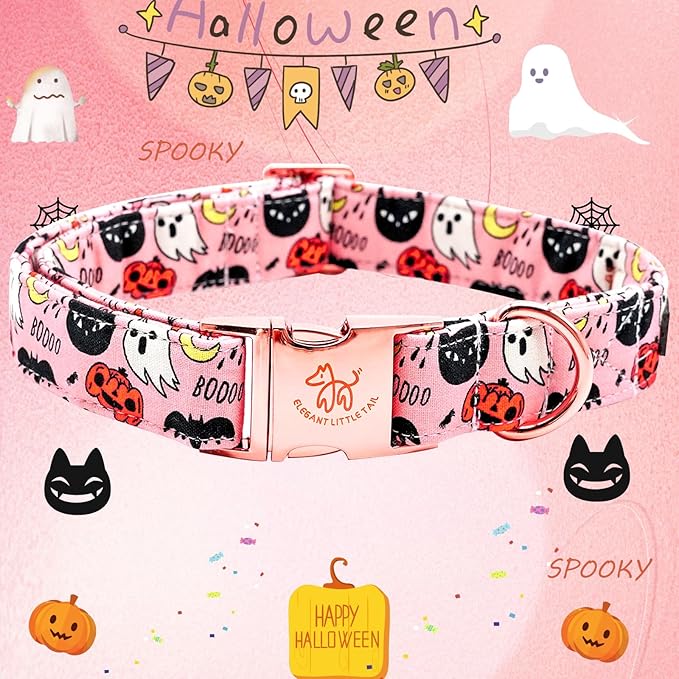 Elegant little tail Halloween Dog Collar, Autumn Pet Collar Durable Pink Dog Collars Male or Female Holiday Pet Gift Adjustable Dog Collar for Small Dogs