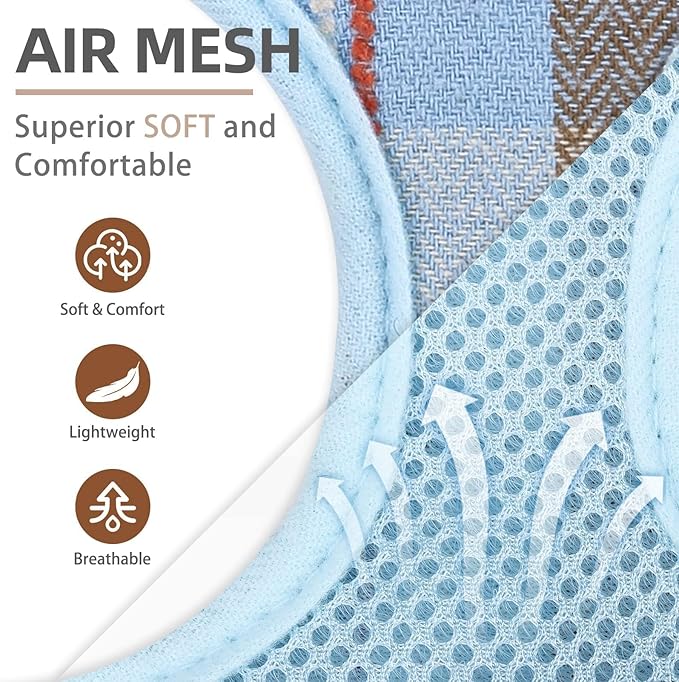 PUPTECK Soft Mesh Dog Harness and Leash Set Pet Puppy Cat Comfort Padded Vest No Pull Harnesses, Blue&Brown, XS