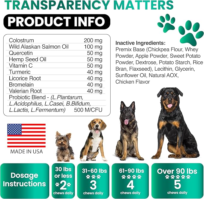 Dog Allergy Relief Chews - Dog Itching Skin Relief Treatment - 170 Chews - Anti-Itch, Hot Spots, Paw Licking - Immune Health - Omega 3 Fish Oil - Dry Itchy Skin and Coat Supplement - Made in USA