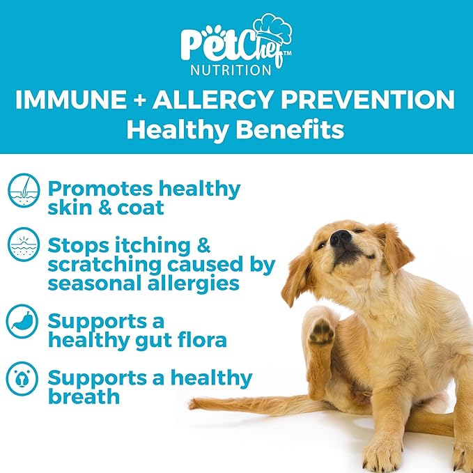 Pet Chef Dog Immune Allergy Supplements. Stop Dog Itching. Increase Canine Comfort Needing Anti Itch Relief and Reduces HotSpots & Skin Rashes Prevention - Big Value! 140ct Made in USA