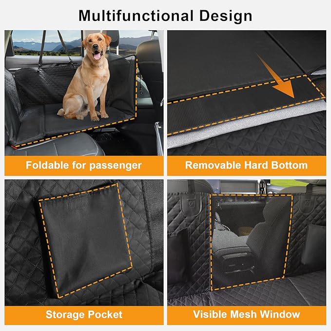 Honest Back Seat Extender for Dogs, Dog Car Seat Cover Hard Bottom 400lbs, Dog Car Seat Covers with Large Space, Waterproof Dog Hammock for Car SUV Truck, X-Large, Black