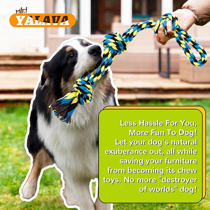 YALAVA Dog Rope Toy for Aggressive Chewers, 2 Pack 20 Inch Heavy Duty Chew Toys for Teeth Cleaning, Cotton Rope Dog Tug Toy for Medium to Large Breed