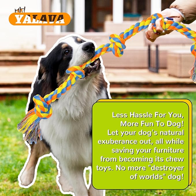 YALAVA 3 Feet Large Dog Rope Toy for Aggressive Chewers, 5 Knots Heavy Duty Chew Toys for Teeth Cleaning, Cotton Rope Dog Tug Toy