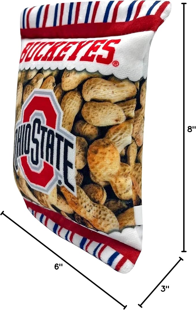NCAA Ohio State Buckeyes Crinkle FINE Plush Dog & CAT Squeak Toy- Cutest Stadium Peanuts Snack Toy for Dogs & Cats with Inner Squeaker & Beautiful Football/Basketball Team Name/Logo