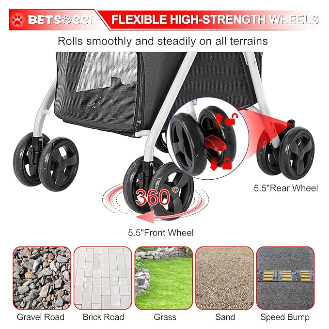 Double Dog Stroller with 2 Detachable Carrier, Portable Pet Stroller for Small Dogs & Cats Folding Lightweight Puppy Travel Carriage, 4 Wheels, Black