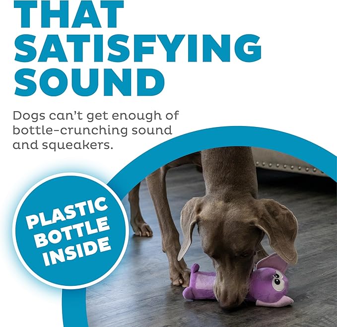 Outward Hound Bottle Bros Elephant Dog Toy, 7.9 Inch Plush Squeaky & Crackle Toy for Dogs, Interactive Fetch & Engaging Solo Play, Small, Purple