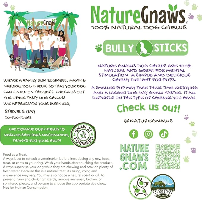 Nature Gnaws Bully Stick Springs for Dogs 7-8" (6 Count) - Long Lasting for Aggressive Chewers - Natural Curly Beef Dog Chew Bones - Rawhide Free