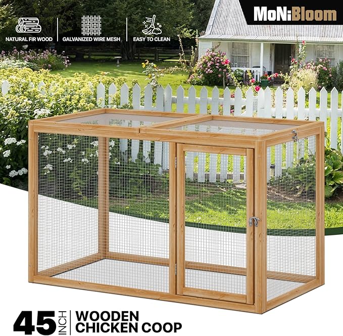 MoNiBloom Chicken Run for Yard Wood Chicken Cage Rabbit Hutch Bunny Pen with Openable Roof and Side Door, Outdoor Lockable Duck Coop Small Animal Habitat Enclosure Hen Coop Add-Ons, 45 x 24 x 28 inch