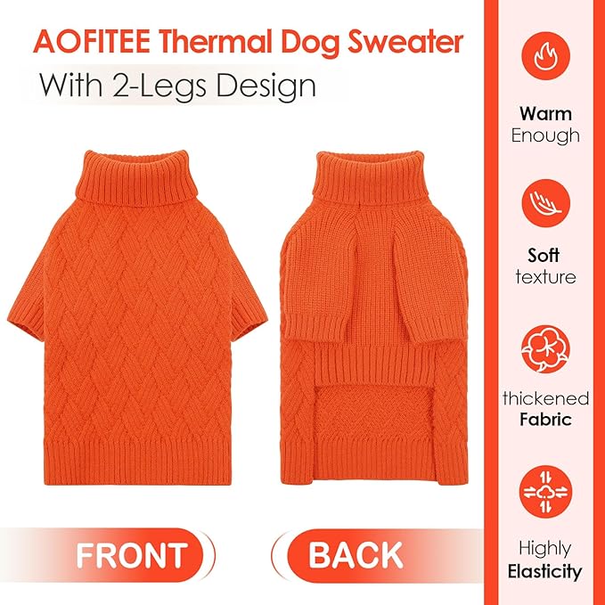 AOFITEE Dog Sweater, Dog Sweaters for Medium Dogs Girl, Warm Halloween Dogs Sweater, Winter Medium Pet Sweaters Female Male, Classic Turtleneck Knitwear for French Bulldog, Boston Terrier (Orange M)