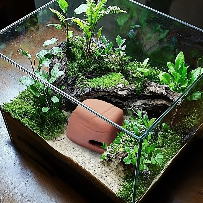 Gecko Cave Reptile Hide - Naturalistic Terrarium Shelter for Geckos, Lizards,Snakes, Bearded Dragons, Tortoises and Other Reptiles - Terracotta