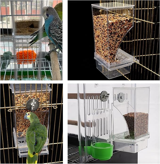 Automatic Bird Feeder, No Mess Acrylic Parrot Foraging Feeder, Transparent Bird Feeders Container Cage Accessories for Most Birds Parrot Canary Cockatoo(2 Pack)