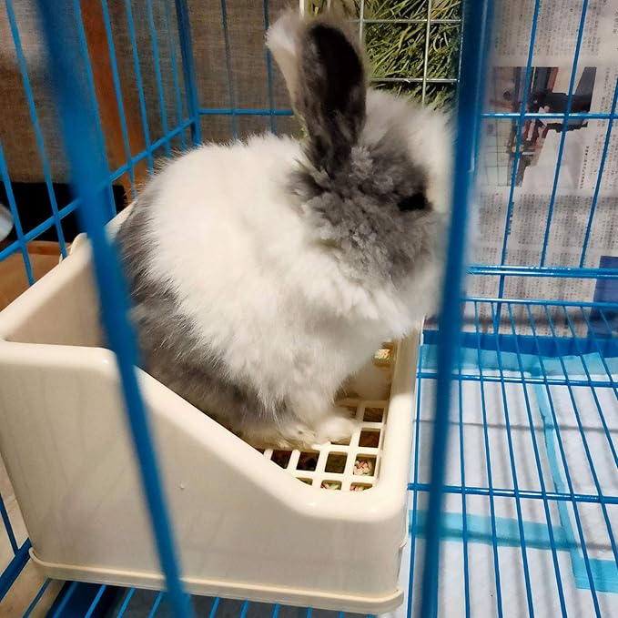 kathson Rabbit Litter Box Trainer Small Animal Potty Corner Toilet with Drawer Pet Cage Pan Litter Bedding Box for Adult Guinea Pig Hamster Bunny Ferret Galesaur Mouse Squirrel (White)
