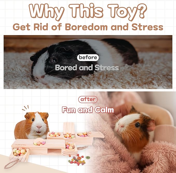 SoulThinkยฎ Interactive Guinea Pig Toys - Wooden Rat Toys for Pet Rats, Enrichment & Foraging Activity for Hamster Sniff n' Snack Puzzle for All Small Rodents (2 Sets)