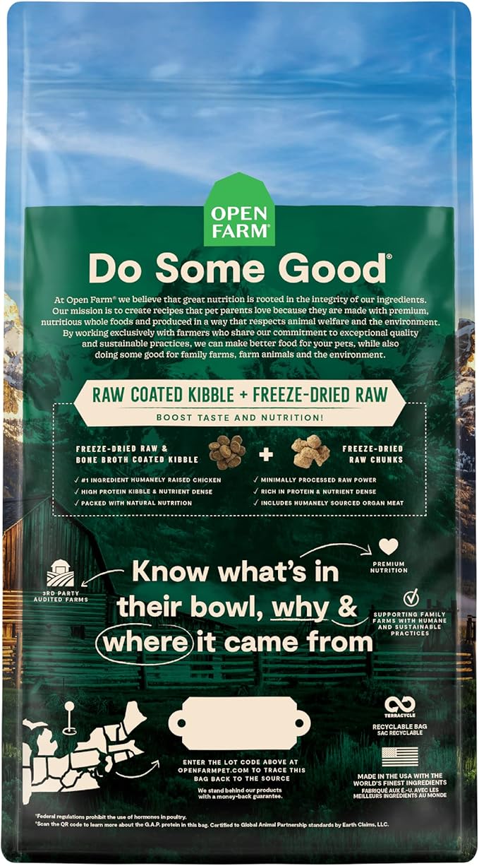 Open Farm, RawMix Dry Cat Food, Protein-Packed Kibble Coated in Bone Broth with Freeze Dried Raw Chunks, for Indoor & Outdoor Cats, Chicken & Turkey Grain-Free Recipe, 8lb Bag