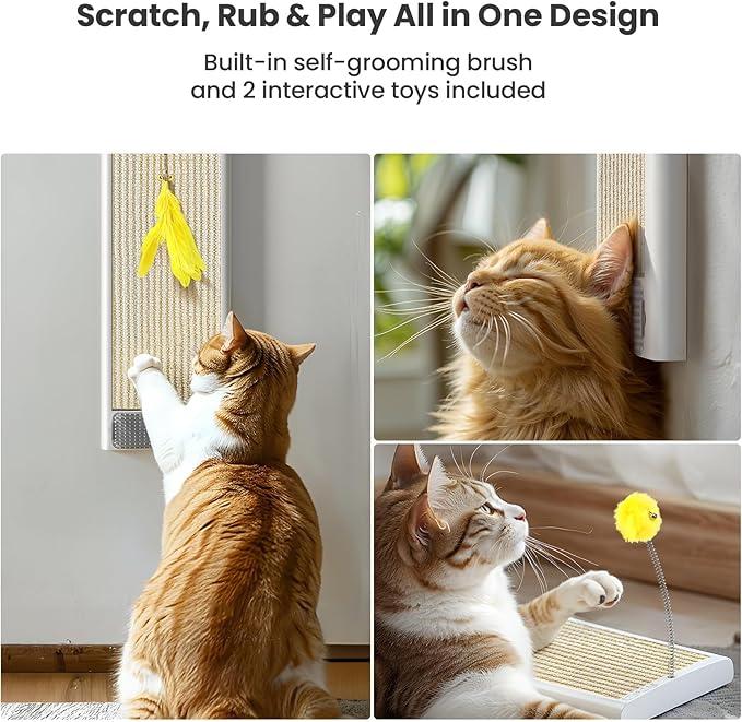 SVD.PET Cat Scratcher, Sisal Cat Scratching Board w/Replaceable Sisal Pad, Self-Groom Brush & Toys, Vertical Cat Wall Scratcher Scratching Post for Indoor Wall, Furniture Protection