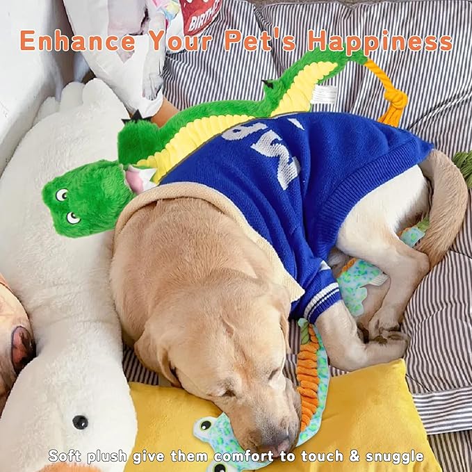 Crinkle Dog Toys Squeaky Plush No Stuffing Cute Puppy Stuffless Tough Rop Pull Toy, Fun Dog Stuffed Animals Durable Chew Set for Small Medium Large Pup (Large, Lizard+Alligators)