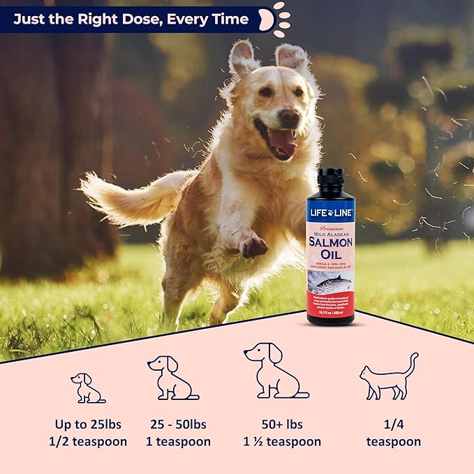 Life Line Wild Alaskan Salmon Oil for Dogs & Cats | Omega-3 DHA & EPA Supplement for Skin, Coat, Brain, and Heart Support – 16.5 Oz