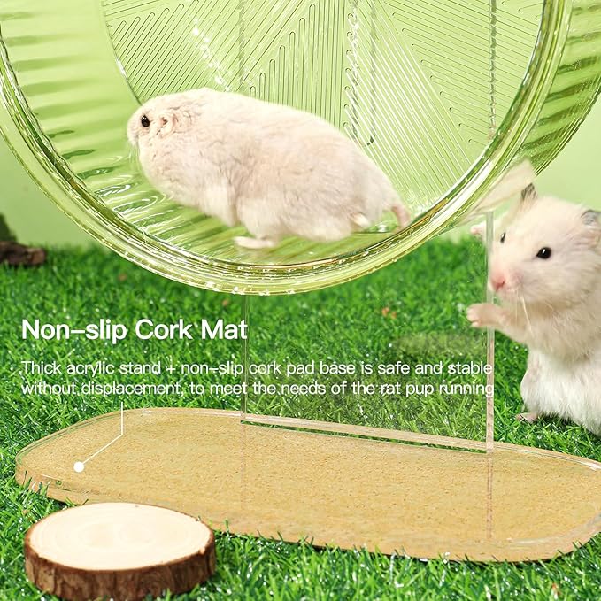 Super-Silent Hamster Exercise Wheel: Silent Spin Toys Hamster Running Wheels with Height Adjustable Stand for Hamsters Gerbils Mice Or Other Small Animals -6.5inch Green