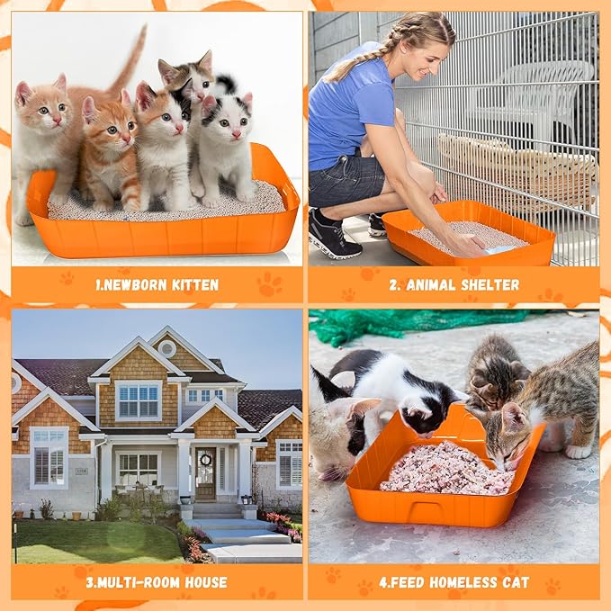 Bokon 25 Pcs Disposable Litter Boxes for Cats Plastic Cat Litter Tray Large Kitten Pan for Kitty Rabbit Guinea Pig Hamster Pets Supplies Travel Home Toilet, 15.7 x 11.8 x 3 Inches(Orange)