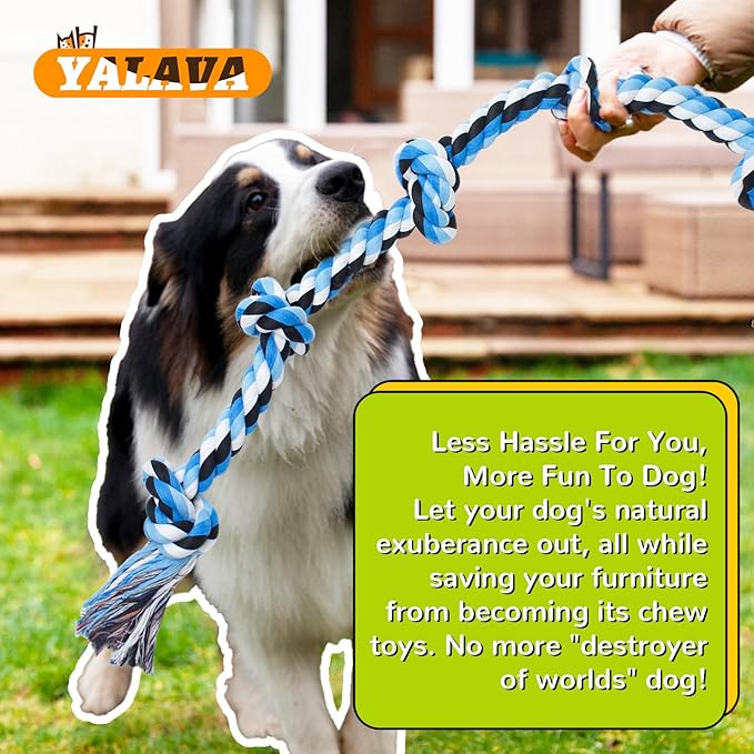 YALAVA Large Dog Rope Toy for Aggressive Chewers, 3 Feet 5 Knots Heavy Duty Chew Toys for Teeth Cleaning, Cotton Rope Dog Tug Toy