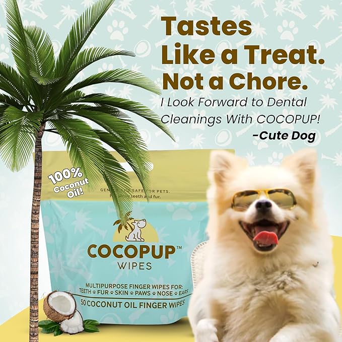 Dog Teeth Cleaning Wipes Ear Nose Paws Fur Cleaner Pure Coconut Oil 1 Pack of 50