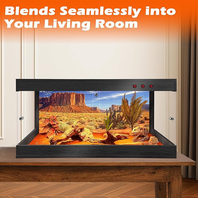 Royxen Tempered Glass Reptile Tank 62 Gallon,Reptile Enclosure with Metal Mesh Top and Lockable Design, Bearded Dragon Tank for Lizard Habitat, 40"x20"x20", Black