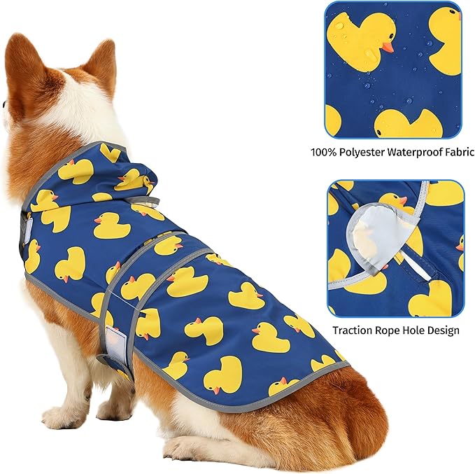 Dog Raincoat Hooded,Waterproof Rain Coat for Dogs with Adjustable Belly Strap,Reflective Strips, Lightweight Slicker Poncho Rain Jacket for Small Medium Large Dogs