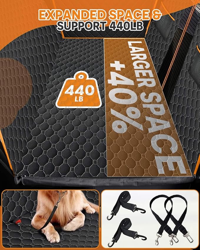 Victoper Back Seat Extender for Dogs, Dog Car Seat Cover with Detachable Hard Bottom Holds 440 LB, 600D Heavy Dog Seat Cover with 2 Seatbelts, 100% Waterproof Backseat Extender for Sedan SUV Truck